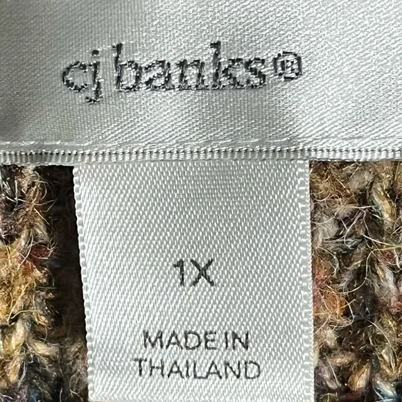 cj banks classic warm brown rainbow flecked cable-knit rustic crewneck sweater - Picture 3 of 7